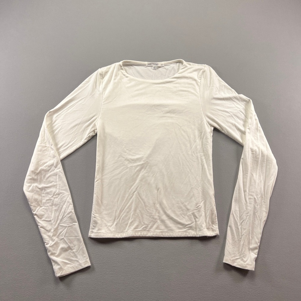 Antistar Blouse Top Womens Small Beige Stretch Knit Crew Neck Everyday Wear